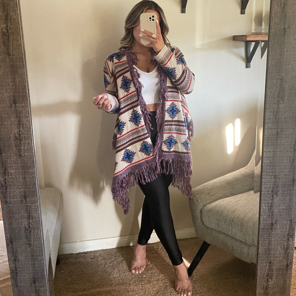 Arden B pattern fringe cardigan